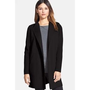 $768 KINROSS CASHMERE Wool & Cashmere Coat Rib Knit Sleeve Size XL Black